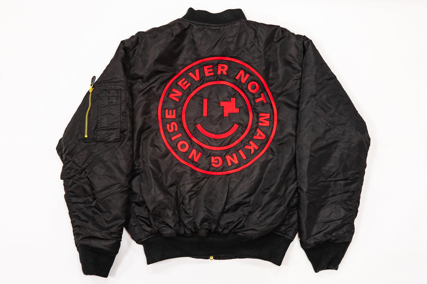 Limited Edition Never Not Making Noise Bomber Jacket in Black/Orange