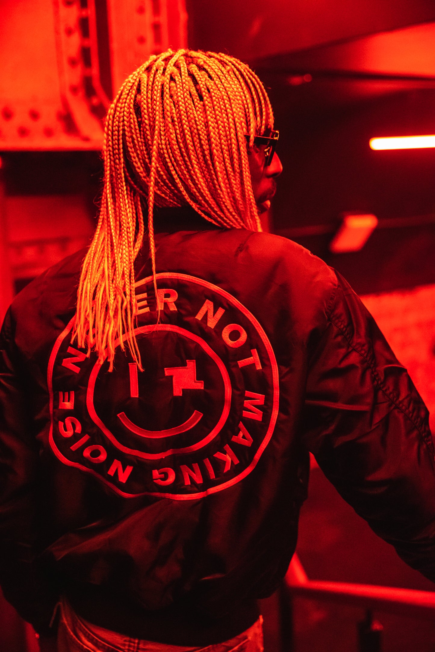 Limited Edition Never Not Making Noise Bomber Jacket in Black/Orange